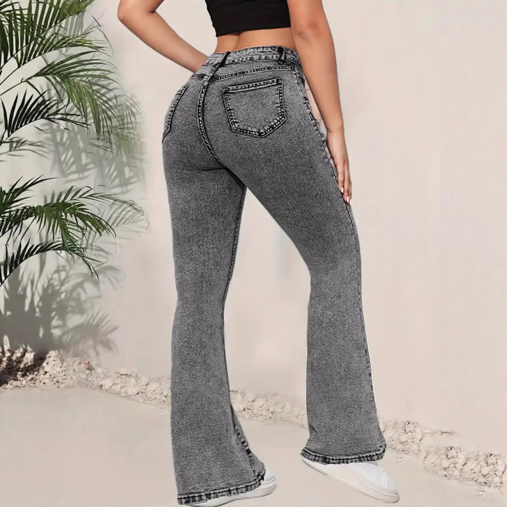 Pantalon évasé denim taille mi-haute – Design polyvalent chic
