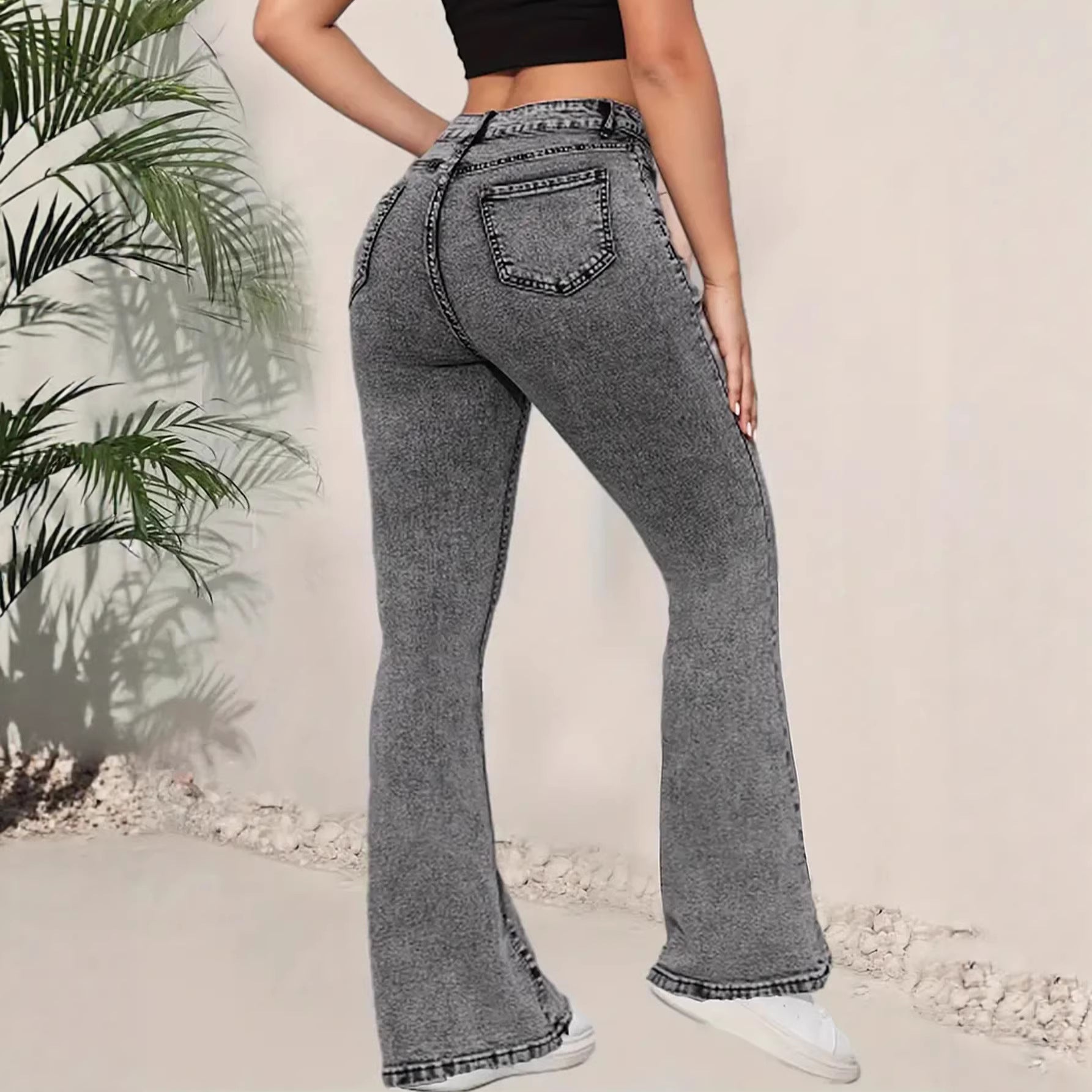 Pantalon évasé denim taille mi-haute – Design polyvalent chic