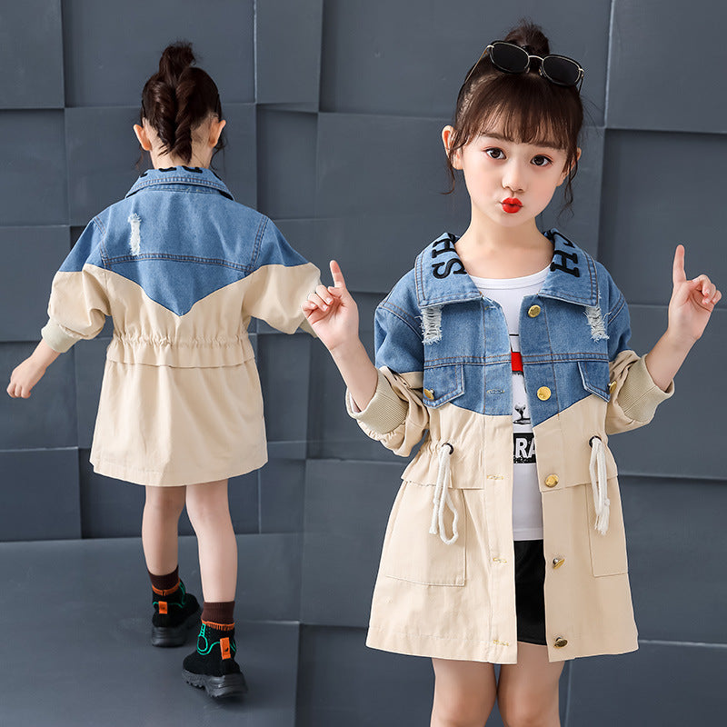 Trench-coat en jean pour enfant, style simple et tendance