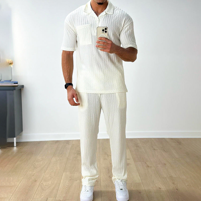 Ensemble polo homme casual été – chemise manches courtes + pantalon