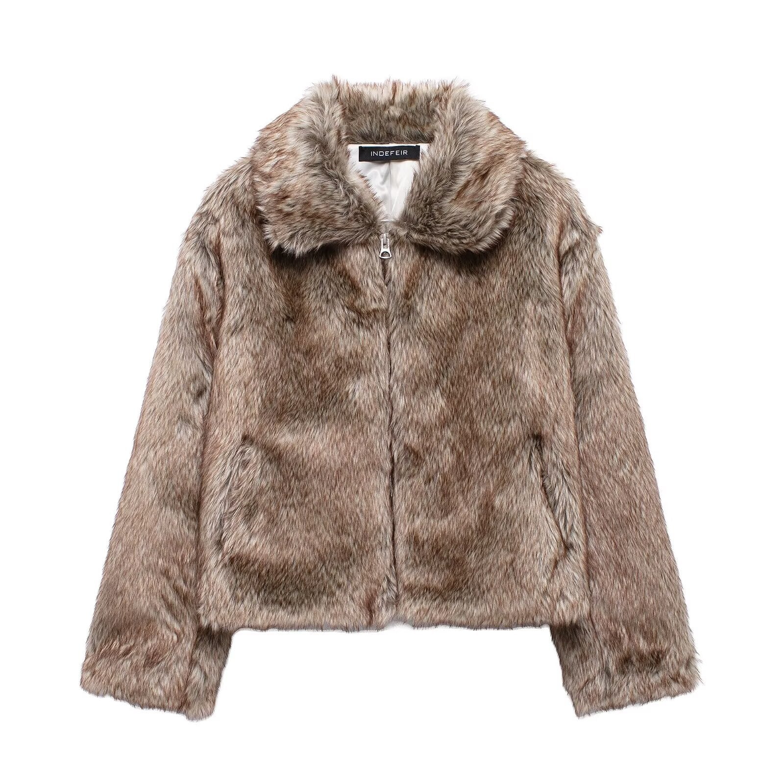 VESTE FAUSSE FOURRURE MEIFENG FEMME – VINTAGE PREPPY RÉTRO ZIP COL FOURRURE