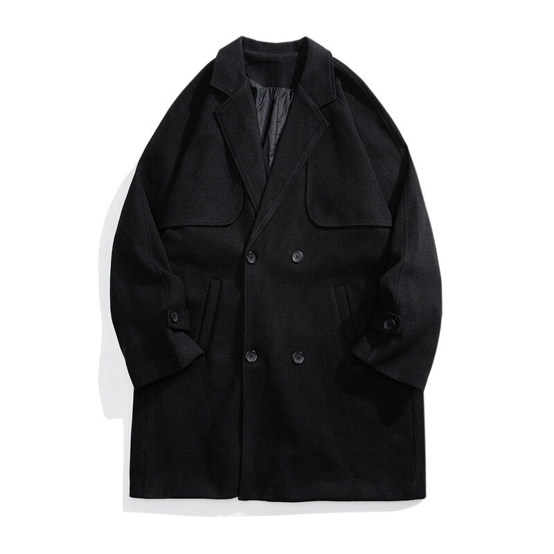 Manteau mi-long homme en laine croisée – coupe loose, élégant et polyvalent