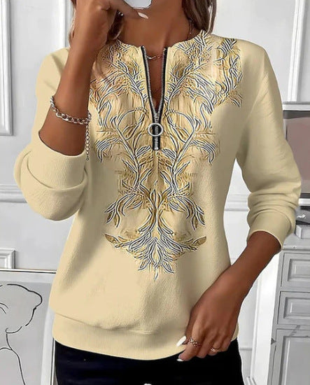 Women's long-sleeve pullover sweatshirt with festive trendy patterns.