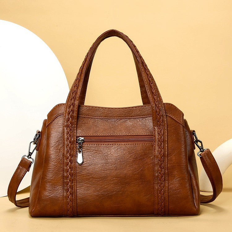 Sac bandoulière vintage PU carré horizontal – noir/marron/rouge/violet pompons