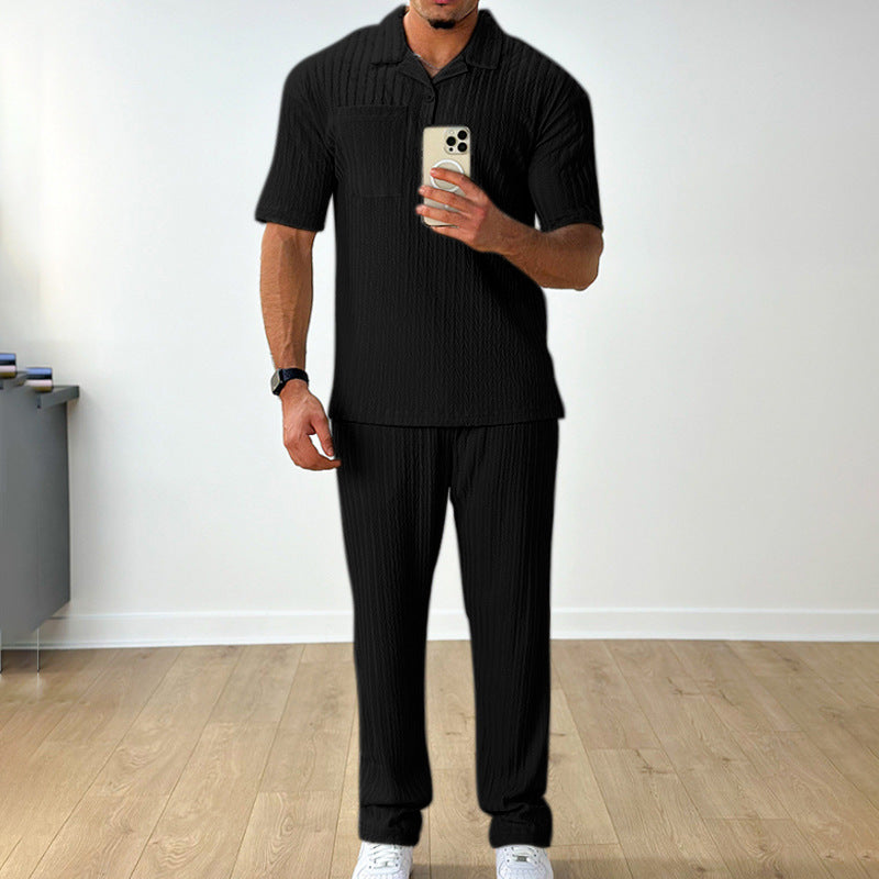 Ensemble polo homme casual été – chemise manches courtes + pantalon