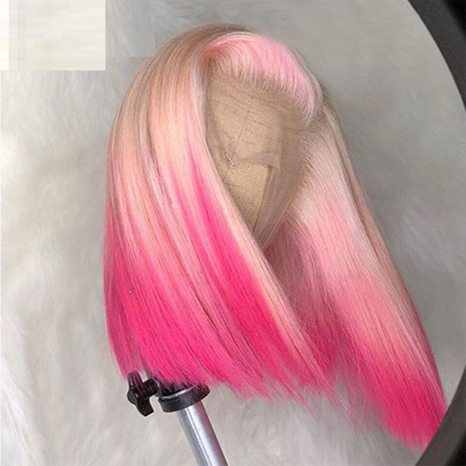 Perruque lace front gradient cheveux humains #613 rose – coupe blunt 8-28"