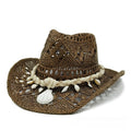 Chapeau de cowboy en paille coquillage avec pare-soleil tissé
