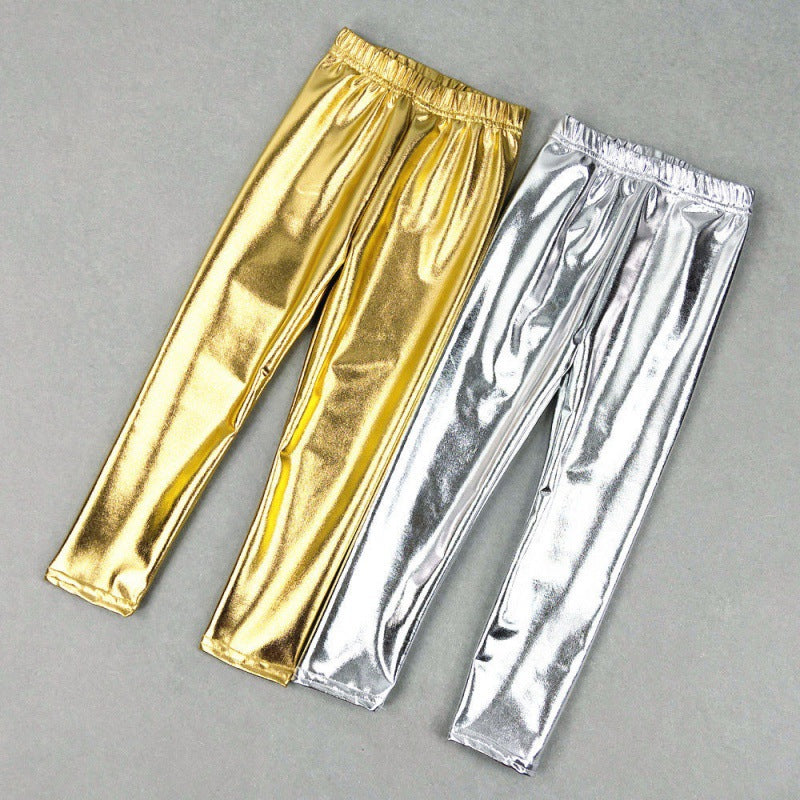 Pantalon brillant doré à taille élastique pour filles
