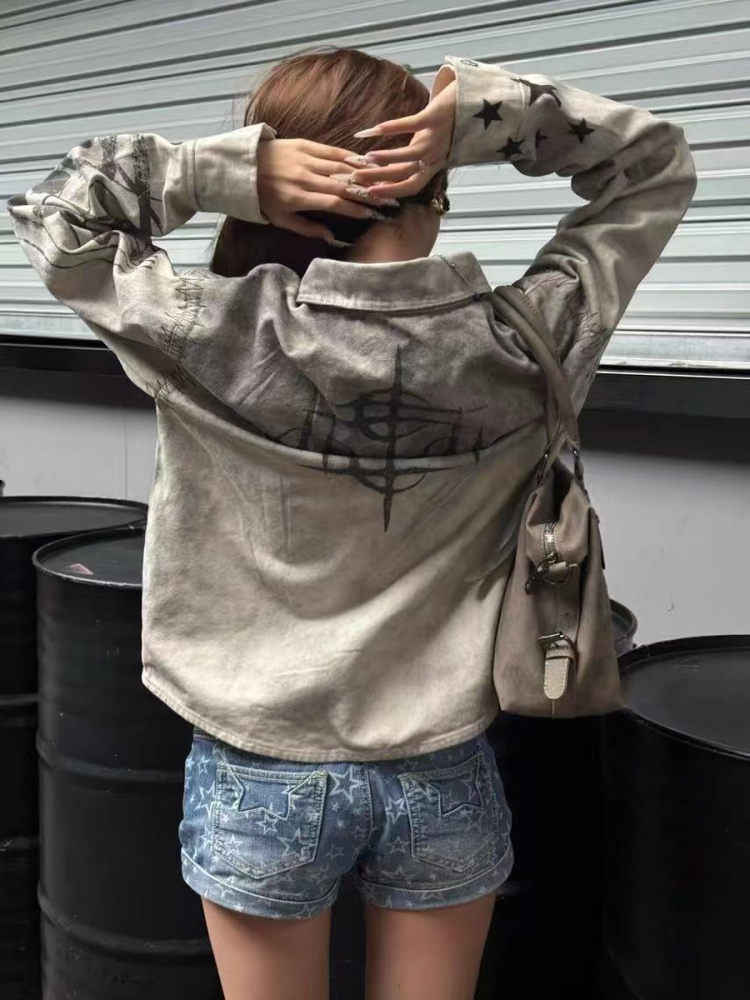 Veste décontractée légère coton imprimé effet usé – tendance haut de gamme