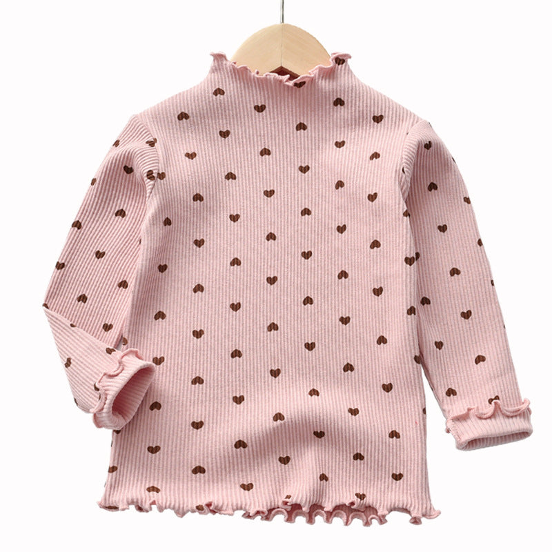 T-shirt manches longues coton fille cœur – blanc/rose/gris