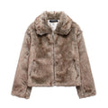VESTE FAUSSE FOURRURE MEIFENG FEMME – VINTAGE PREPPY RÉTRO ZIP COL FOURRURE