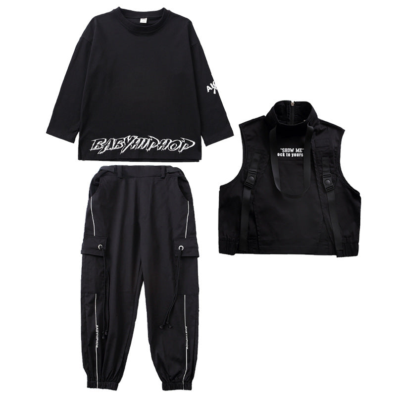 Ensemble enfant hip-hop noir 3 pièces – coton, style street tendance